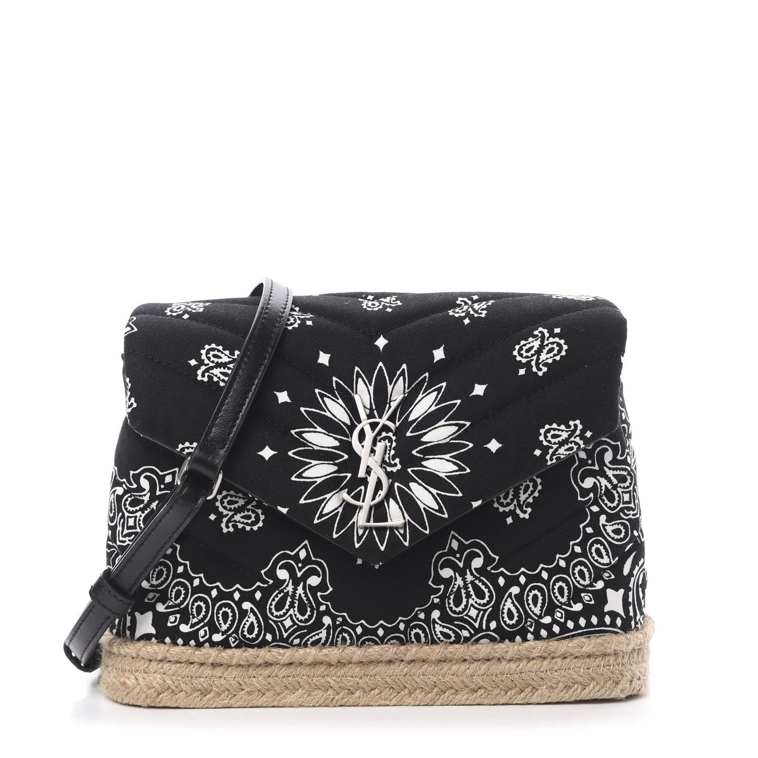 Saint Laurent Cotton Bandana Y Quilted Monogram Toy Loulou Crossbody Bag Black White 1 of 10