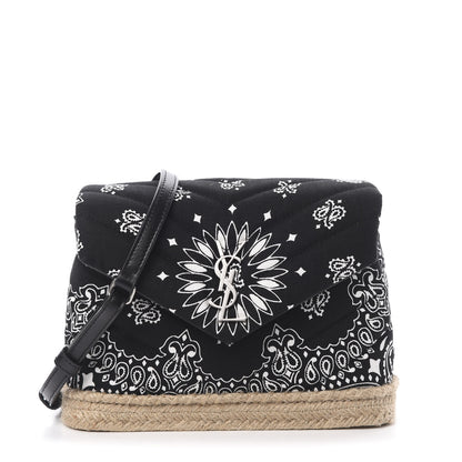 Saint Laurent Cotton Bandana Y Quilted Monogram Toy Loulou Crossbody Bag Black White 1 of 10
