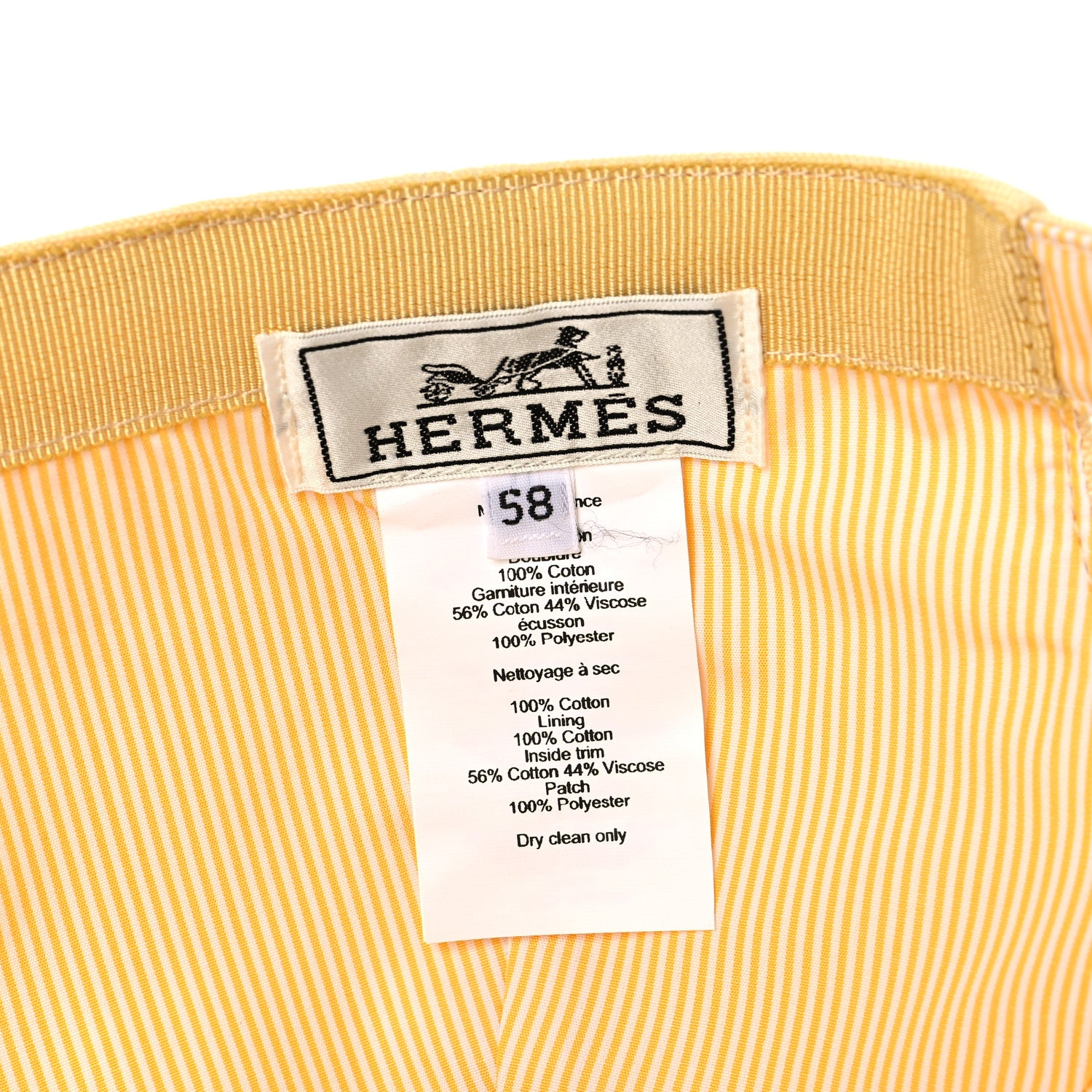 Hermes Cotton Canvas Tess Hat 58 Jaune Sable 7 of 7