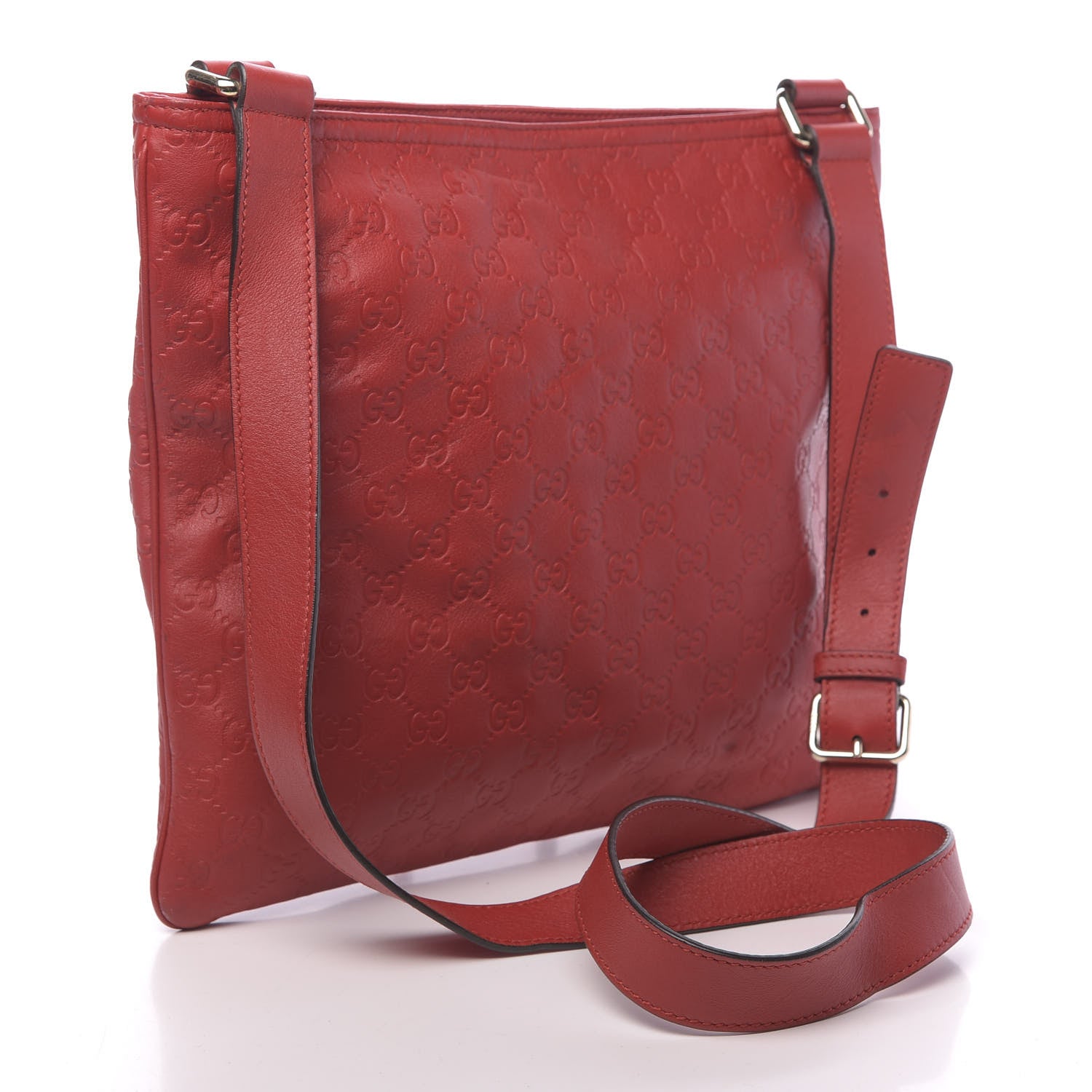 Gucci Guccissima Medium Flat Messenger Bag Red 3 of 14