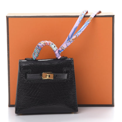 Hermes Lizard Mini Kelly Twilly Bag Charm Black 6 of 6