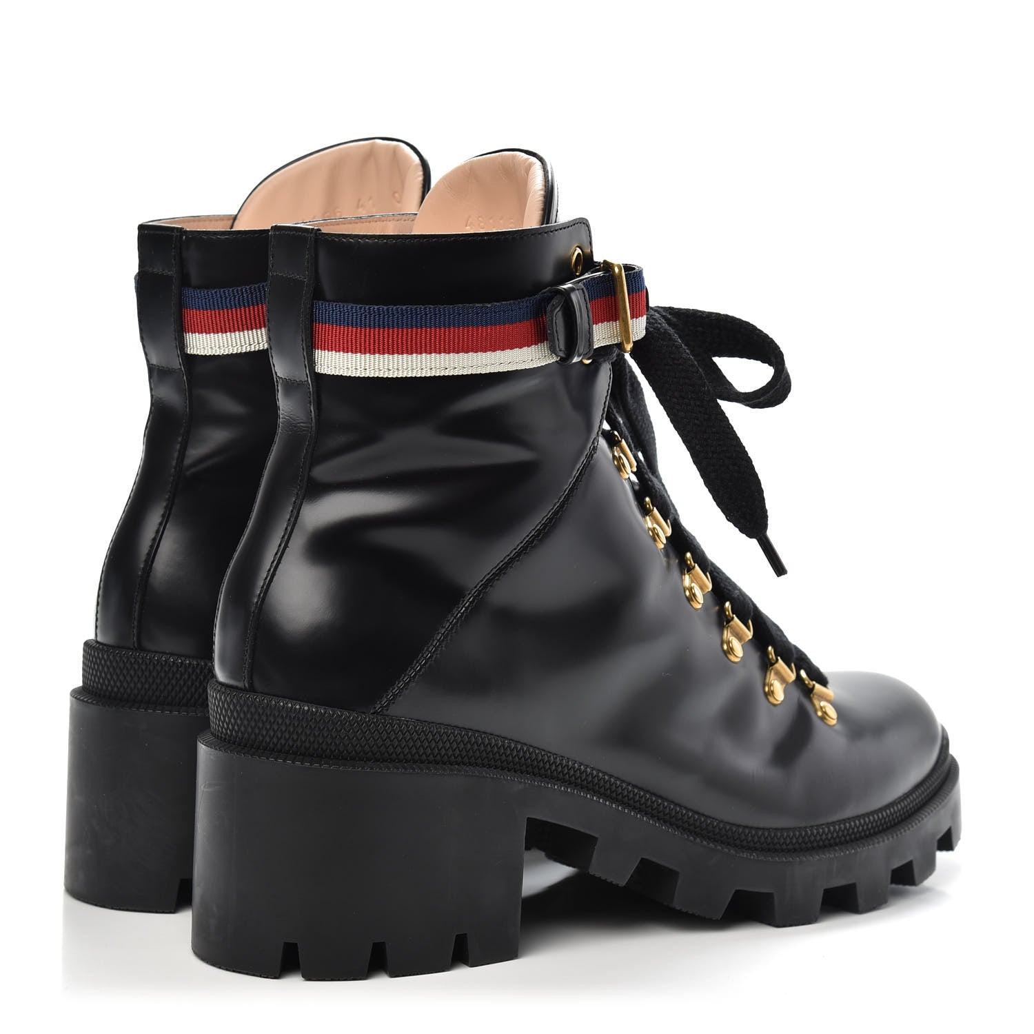Gucci Calfskin Womens Sylvie Web Lace Up Combat Boots 41 Black 4 of 8