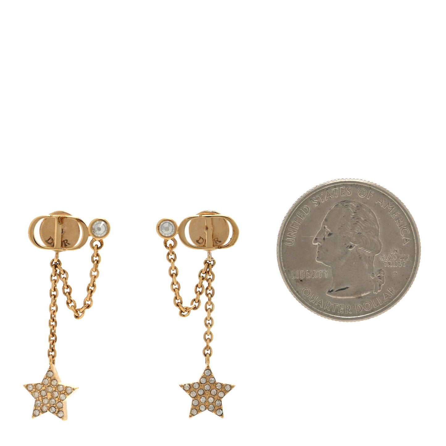 CHRISTIAN DIOR Crystal Petit CD Star Chain Earrings Gold