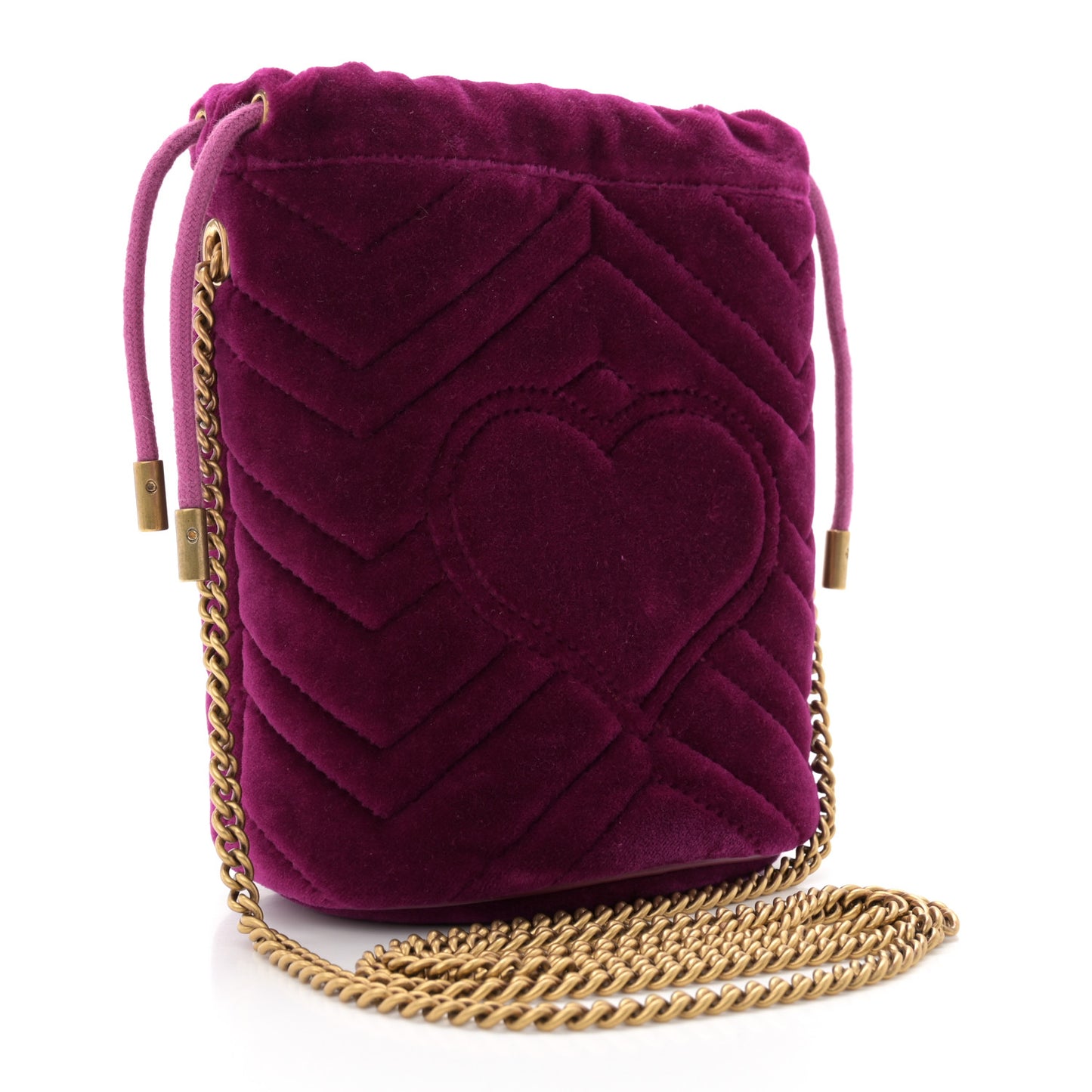 Velvet Matelasse Mini GG Marmont 2.0 Bucket Bag Fuchsia Violet Cyclamen