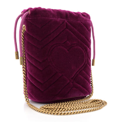 Gucci Velvet Matelasse Mini GG Marmont 2.0 Bucket Bag Fuchsia Violet Cyclamen 3 of 11