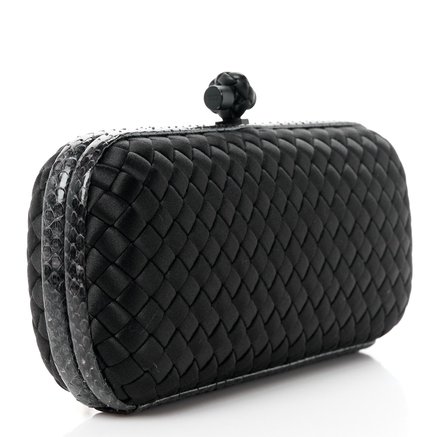 Bottega Veneta Satin Ayers Intreccio Impero Stretch Knot Clutch Black 3 of 9