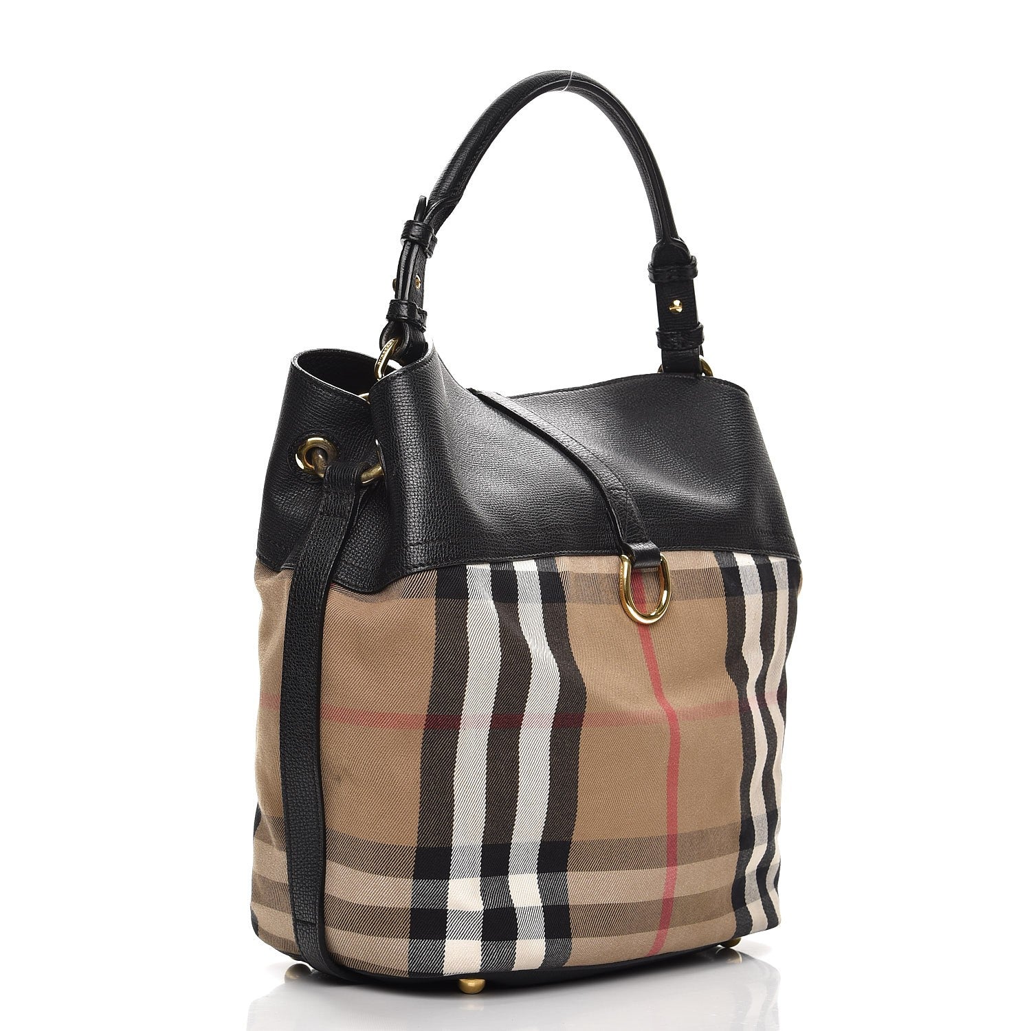 Burberry Grainy Calfskin House Check Medium Sycamore Hobo Black 3 of 14