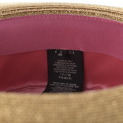 Gucci Glittered Straw Grosgrain Wide Brim Hat L Gold Black 9 of 10