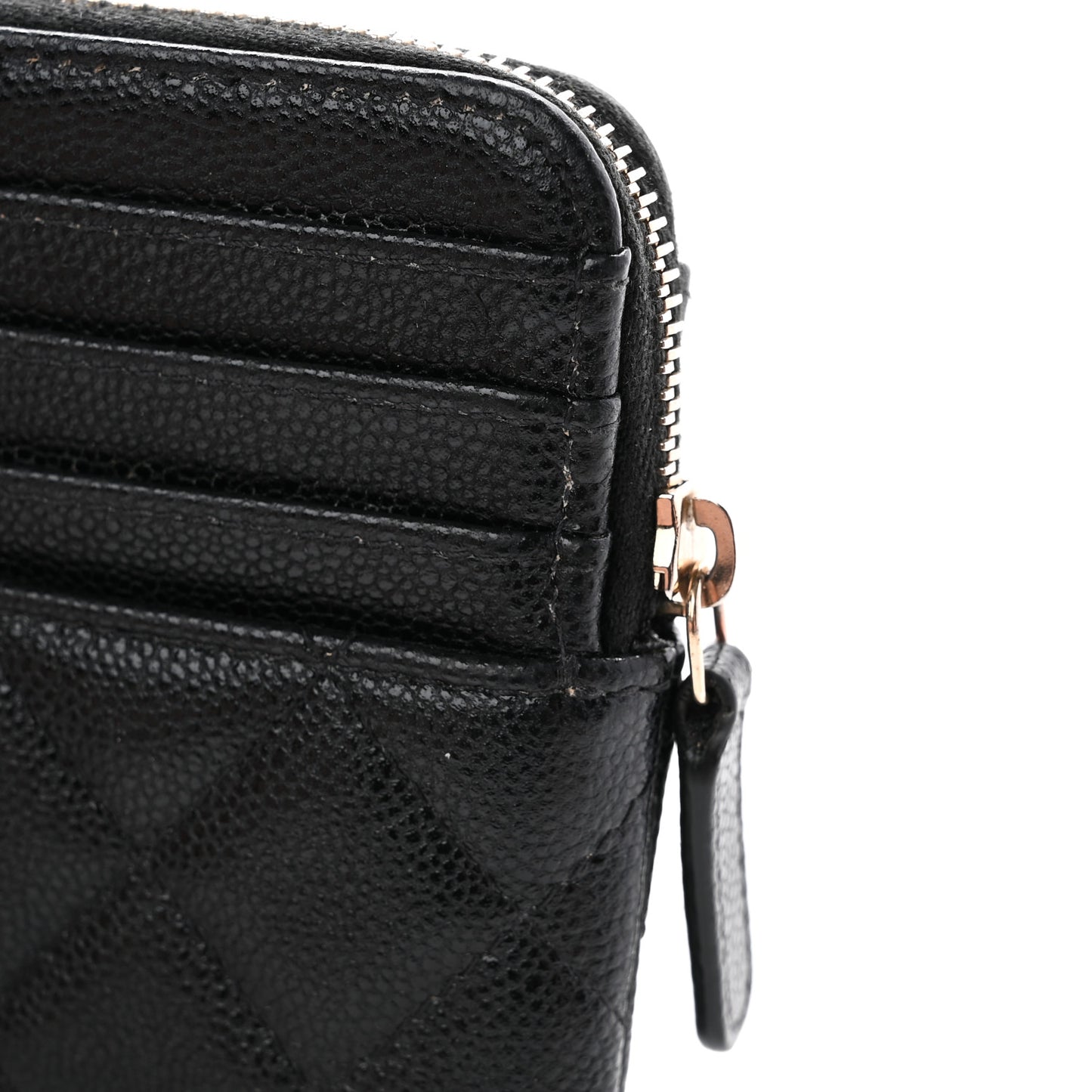 Caviar Quilted Zip Card Holder Wallet Black