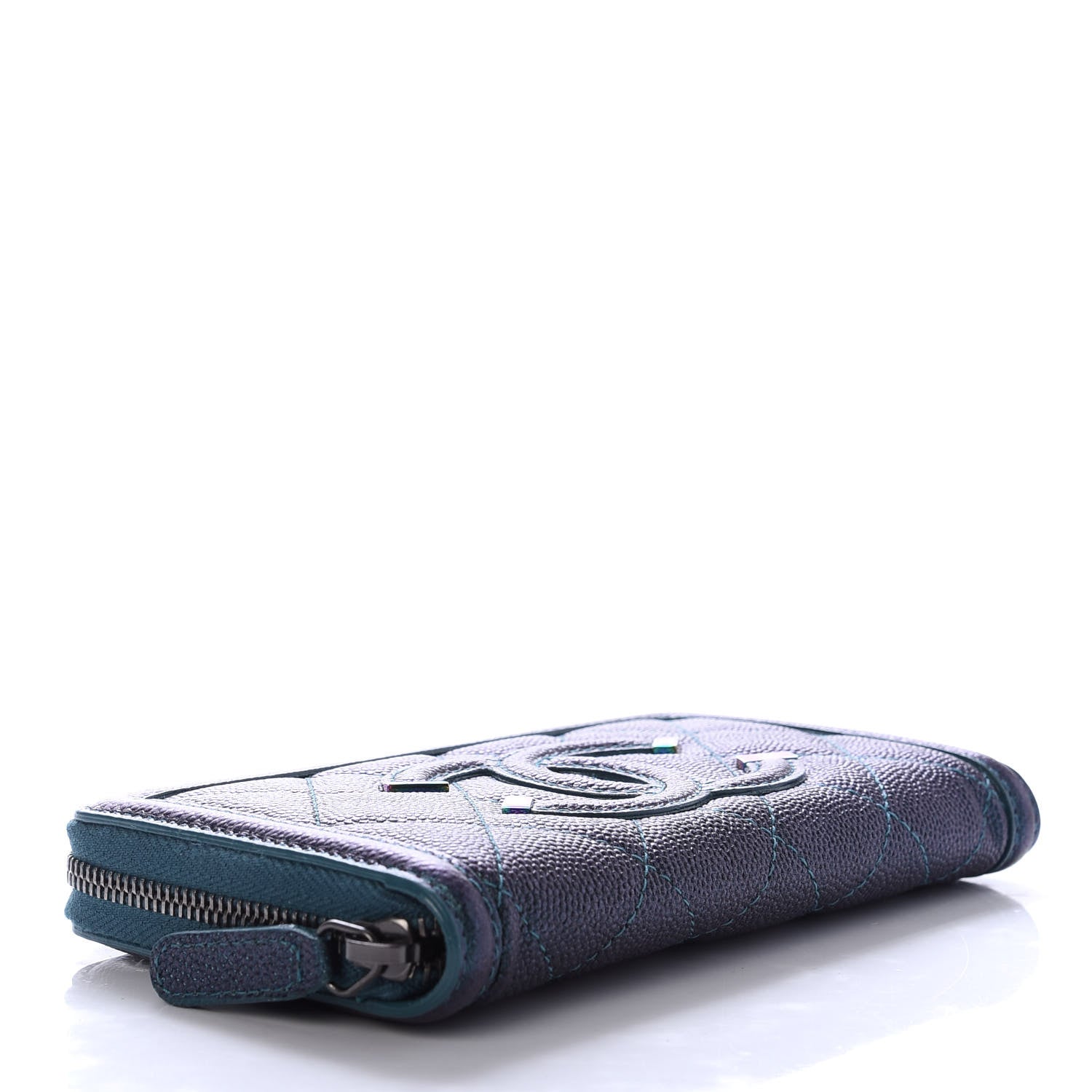 Chanel Iridescent Caviar Quilted Medium Filigree Zip Around Wallet Dark Turquoise 4 of 9