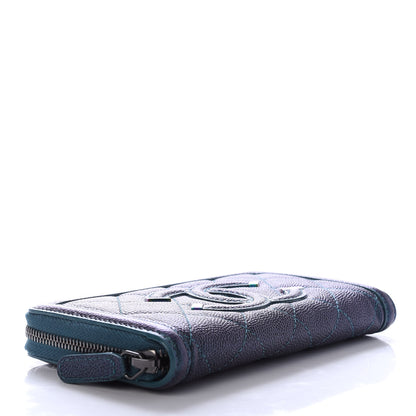 Chanel Iridescent Caviar Quilted Medium Filigree Zip Around Wallet Dark Turquoise 4 of 9