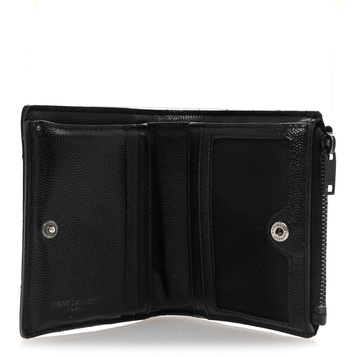 Saint Laurent Grain De Poudre Matelasse Chevron Monogram Zipped Card Case Black 5 of 7