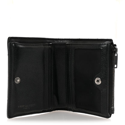 Saint Laurent Grain De Poudre Matelasse Chevron Monogram Zipped Card Case Black 5 of 7