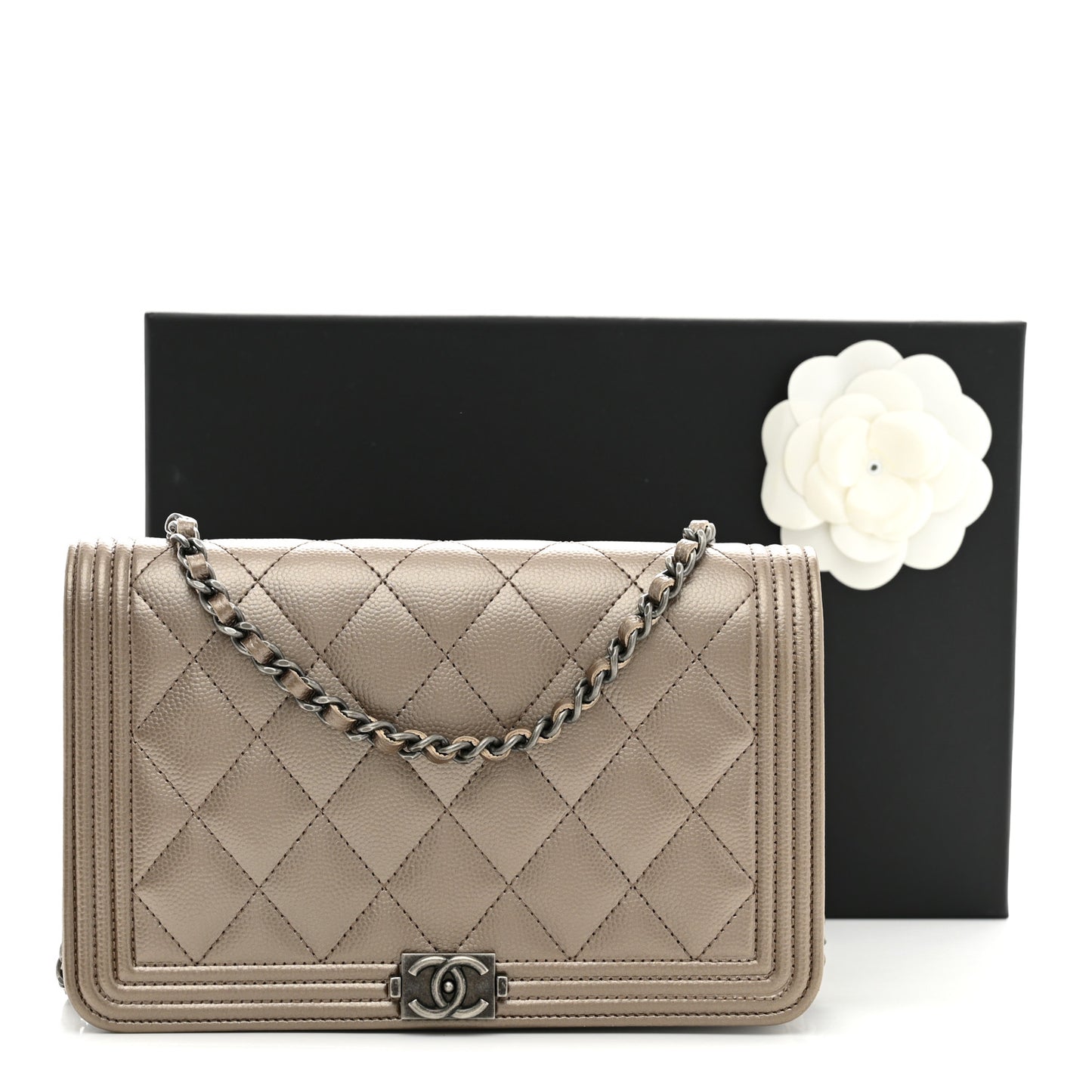 Metallic Caviar Quilted Boy Wallet On Chain WOC Copper