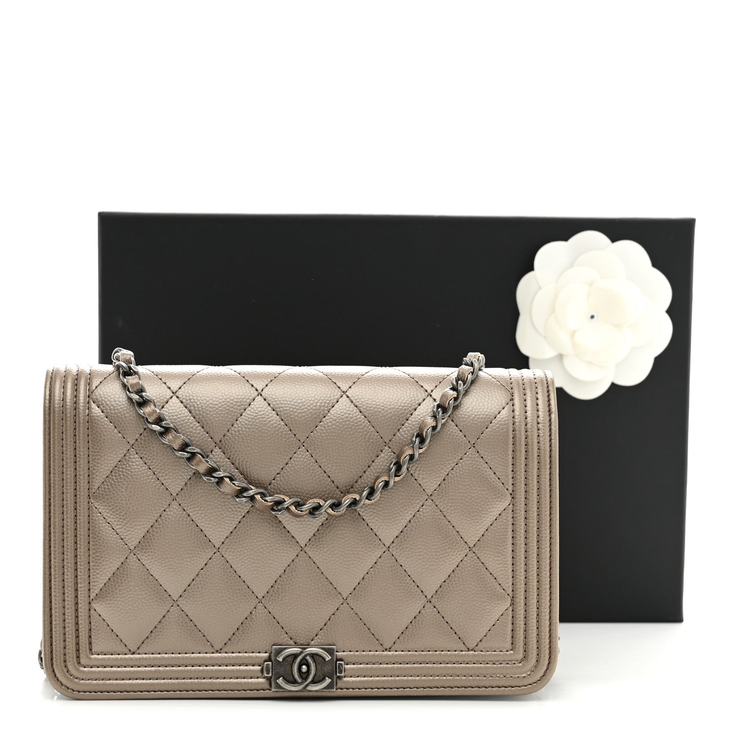 Chanel Metallic Caviar Quilted Boy Wallet On Chain WOC Copper 13 of 13