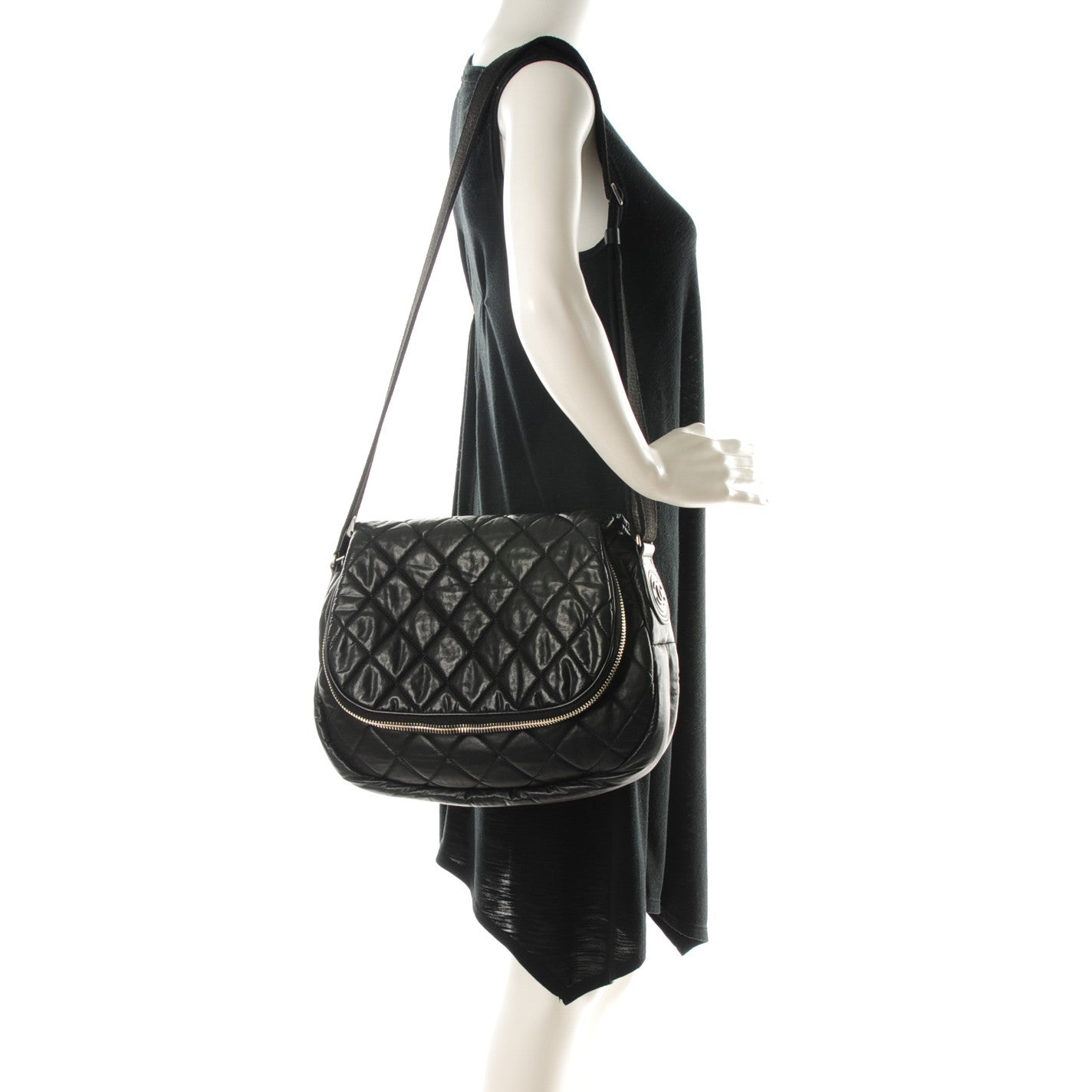 Chanel Coated Canvas Quilted Expandable Messenger Black 2 of 7