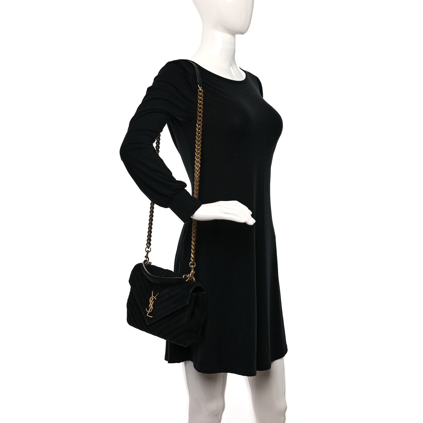 Suede Matelasse Chevron Monogram Medium College Bag Black
