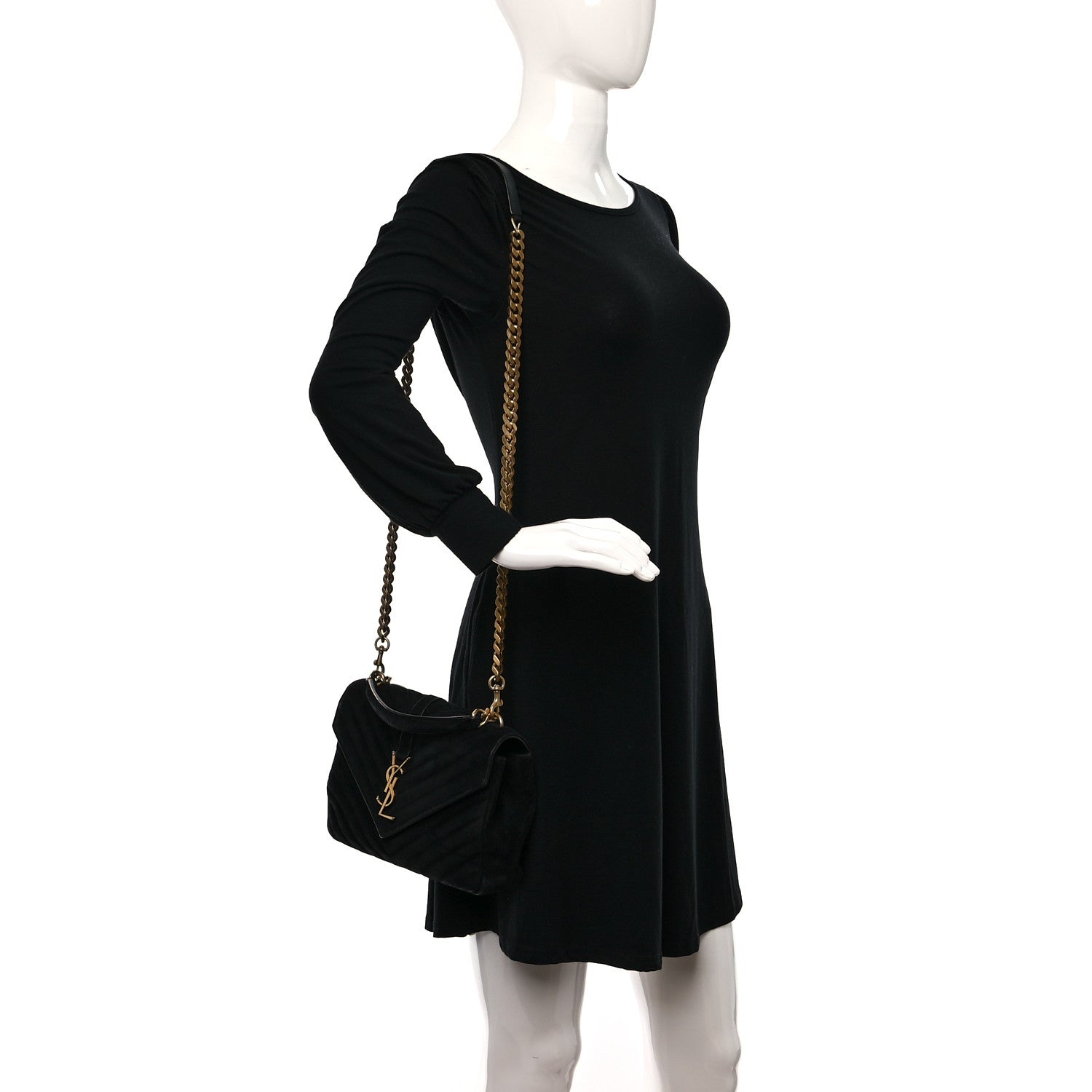 Saint Laurent Suede Matelasse Chevron Monogram Medium College Bag Black 2 of 9