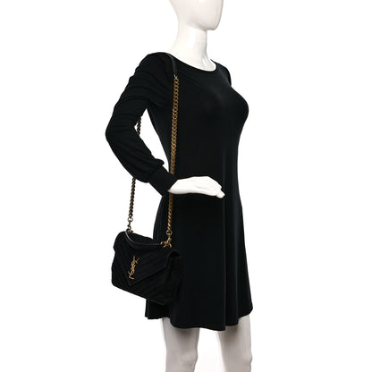 Saint Laurent Suede Matelasse Chevron Monogram Medium College Bag Black 2 of 9