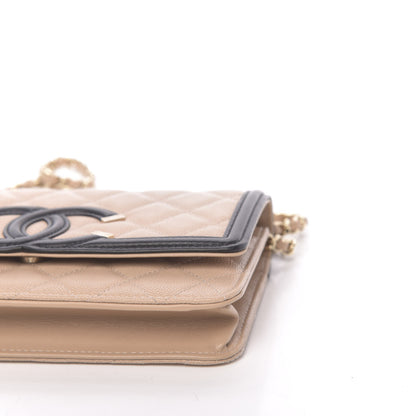 Chanel Caviar Quilted CC Filigree Wallet On Chain WOC Beige Black 11 of 11