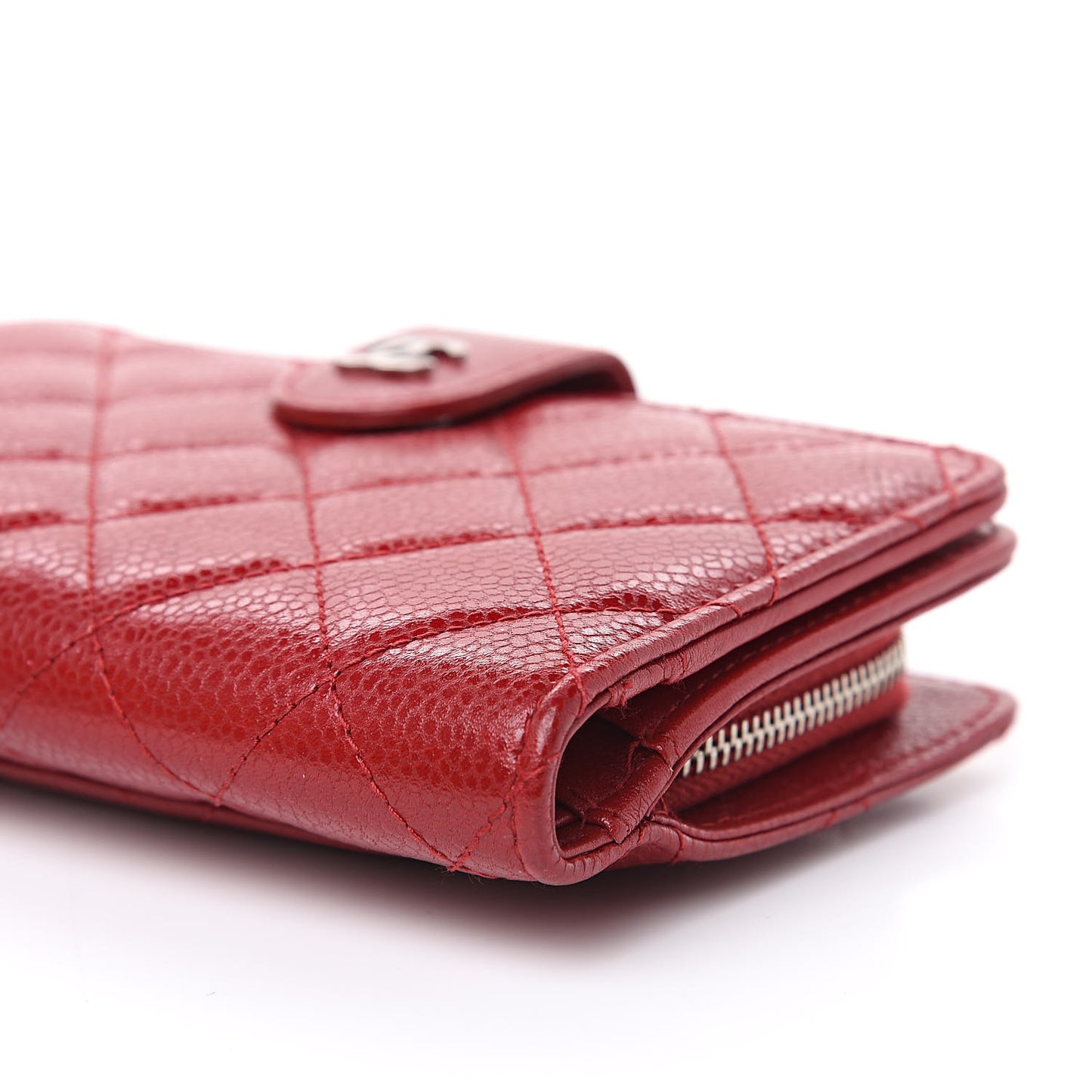 Caviar Quilted Zipped Pocket Wallet Dark Red