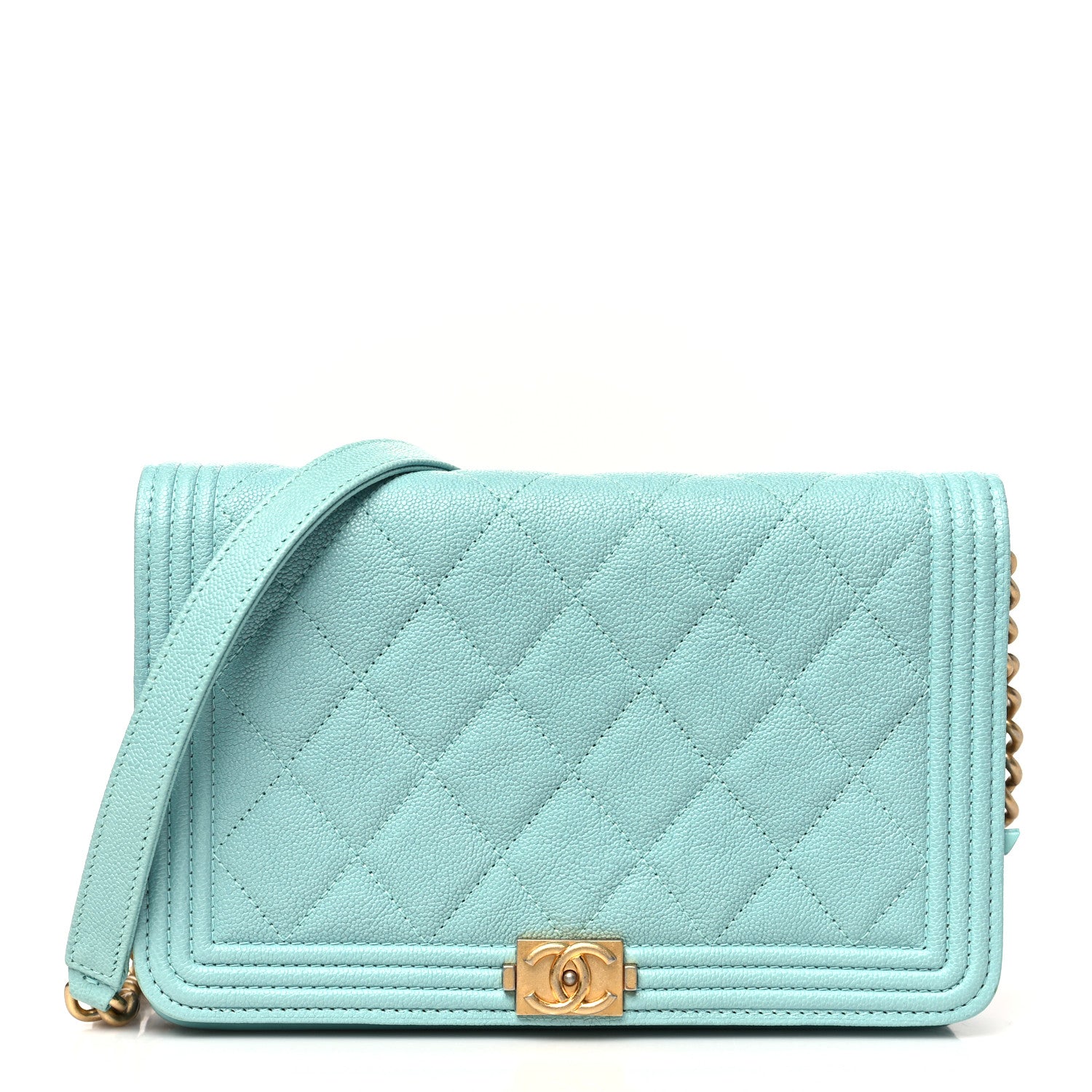 Chanel Caviar Quilted Boy Wallet On Chain WOC Light Blue 1 of 12
