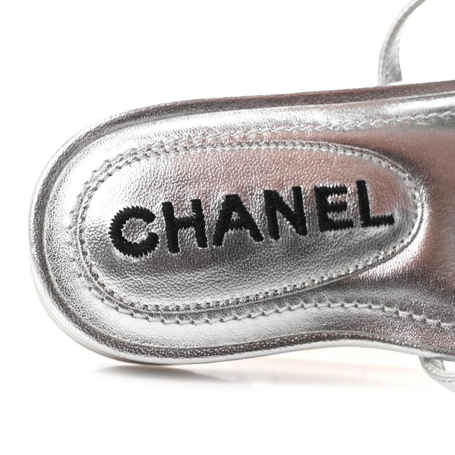 Chanel Laminated Lambskin CC Sandals 36.5 Silver 8 of 9