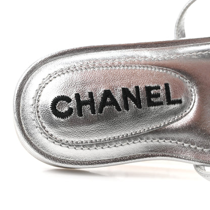 Chanel Laminated Lambskin CC Sandals 36.5 Silver 8 of 9