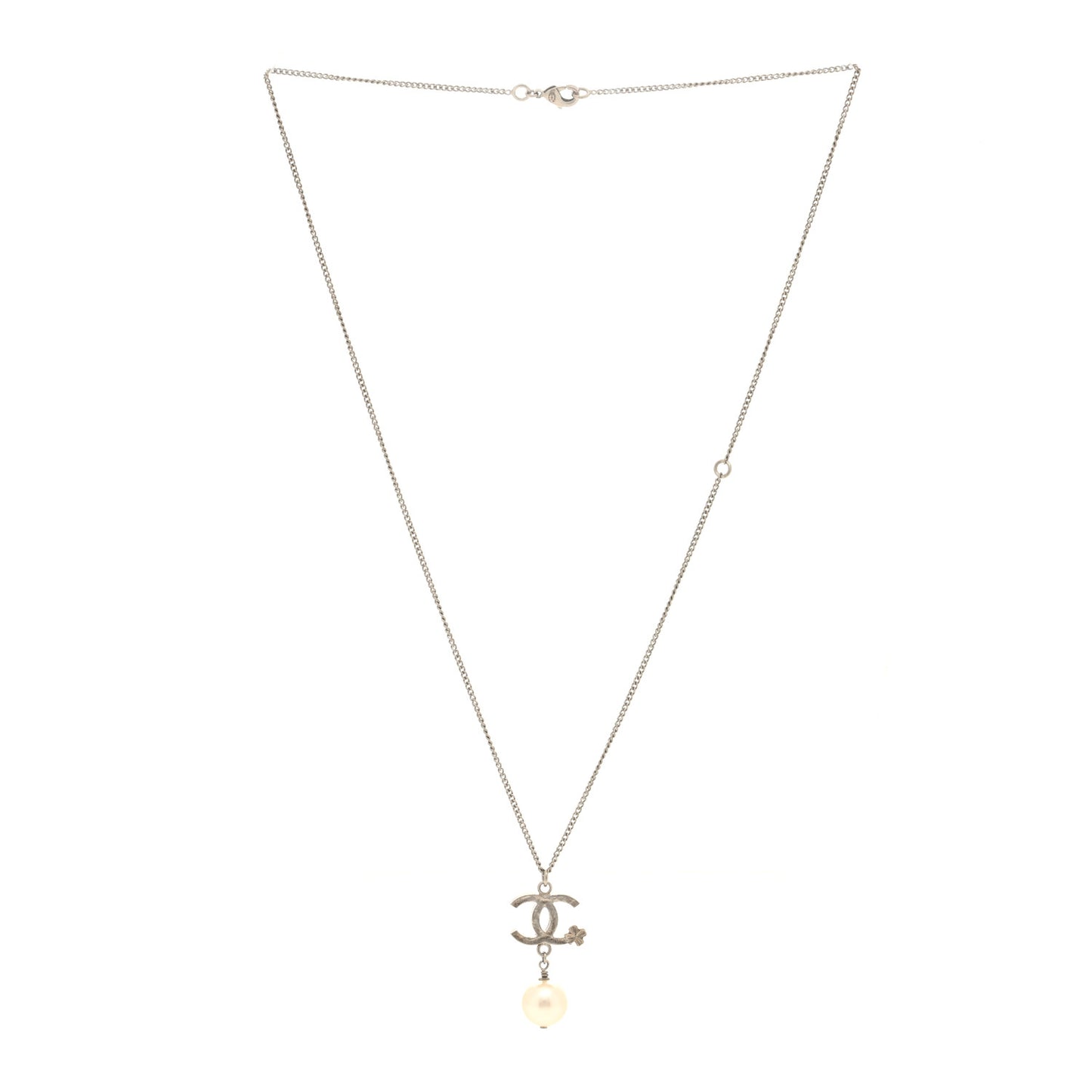 Pearl Clover CC Drop Necklace Silver