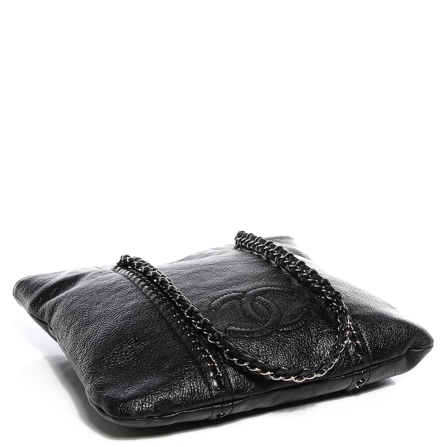 Metallic Deerskin Luxe Ligne North South Tote Black