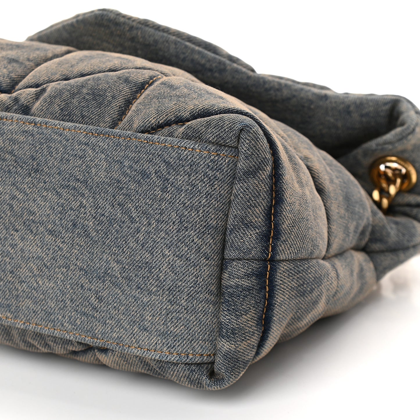 Denim Quilted Small Loulou Puffer Monogram Chain Satchel Blue Cinnamon