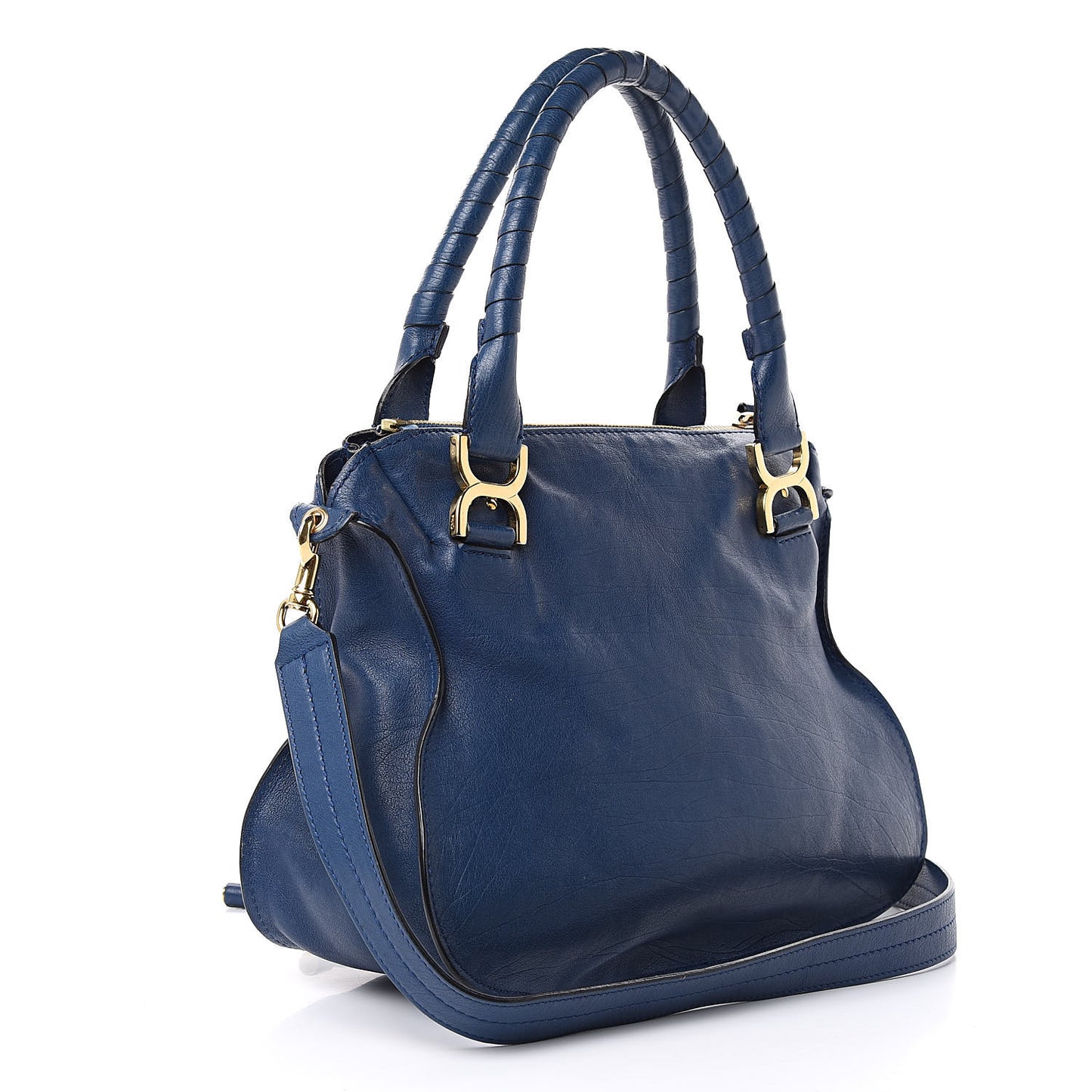 Natural Grain Calfskin Medium Marcie Nude Satchel Factory Blue