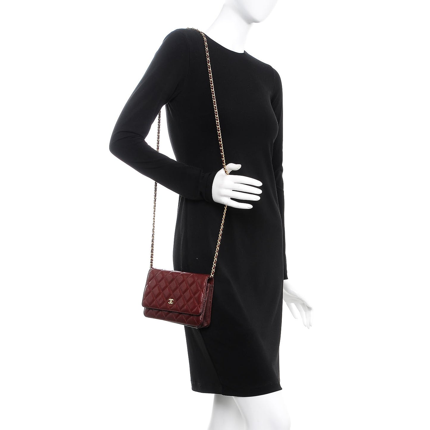 Caviar Quilted Wallet on Chain WOC Burgundy