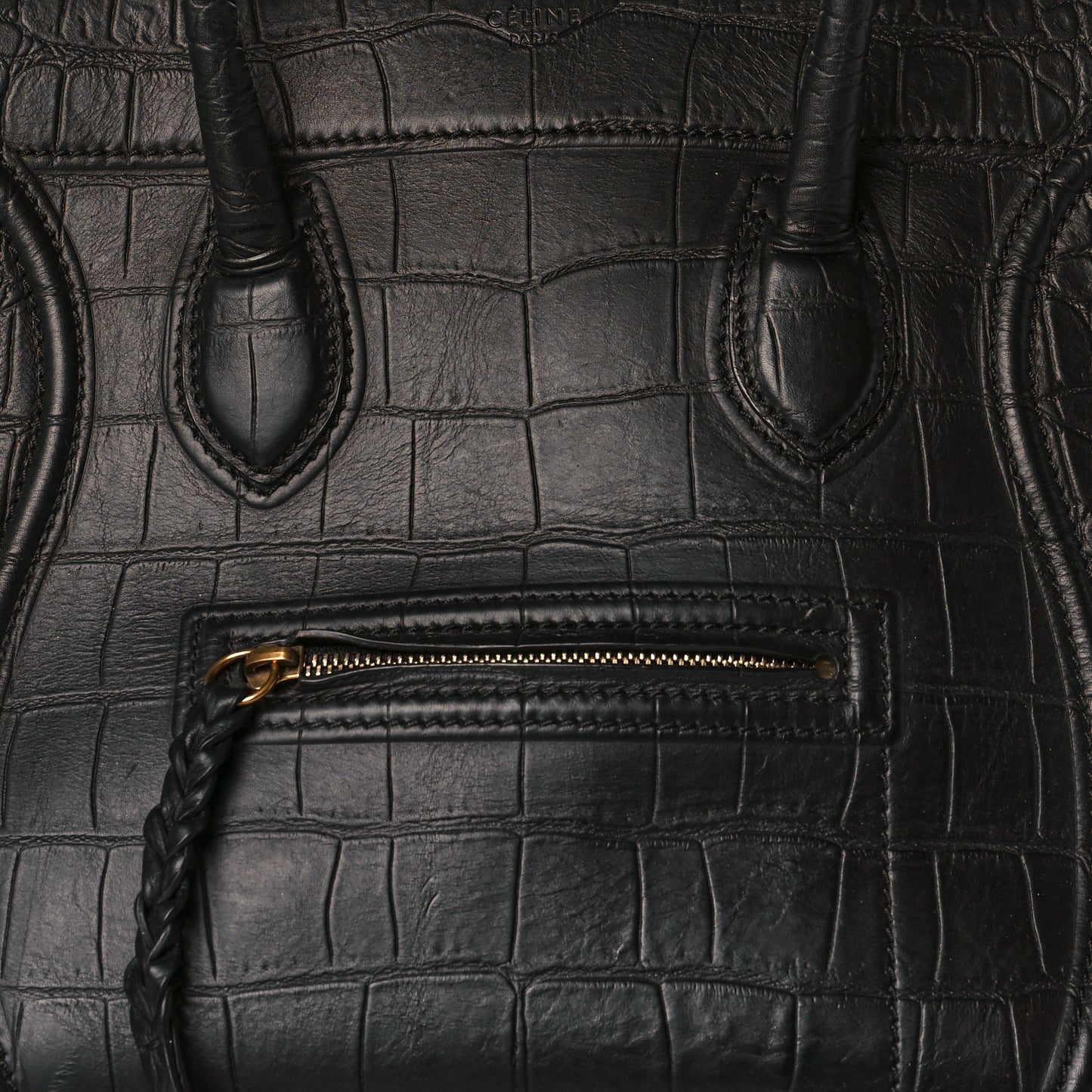 Calfskin Crocodile Embossed Medium Phantom Luggage Black