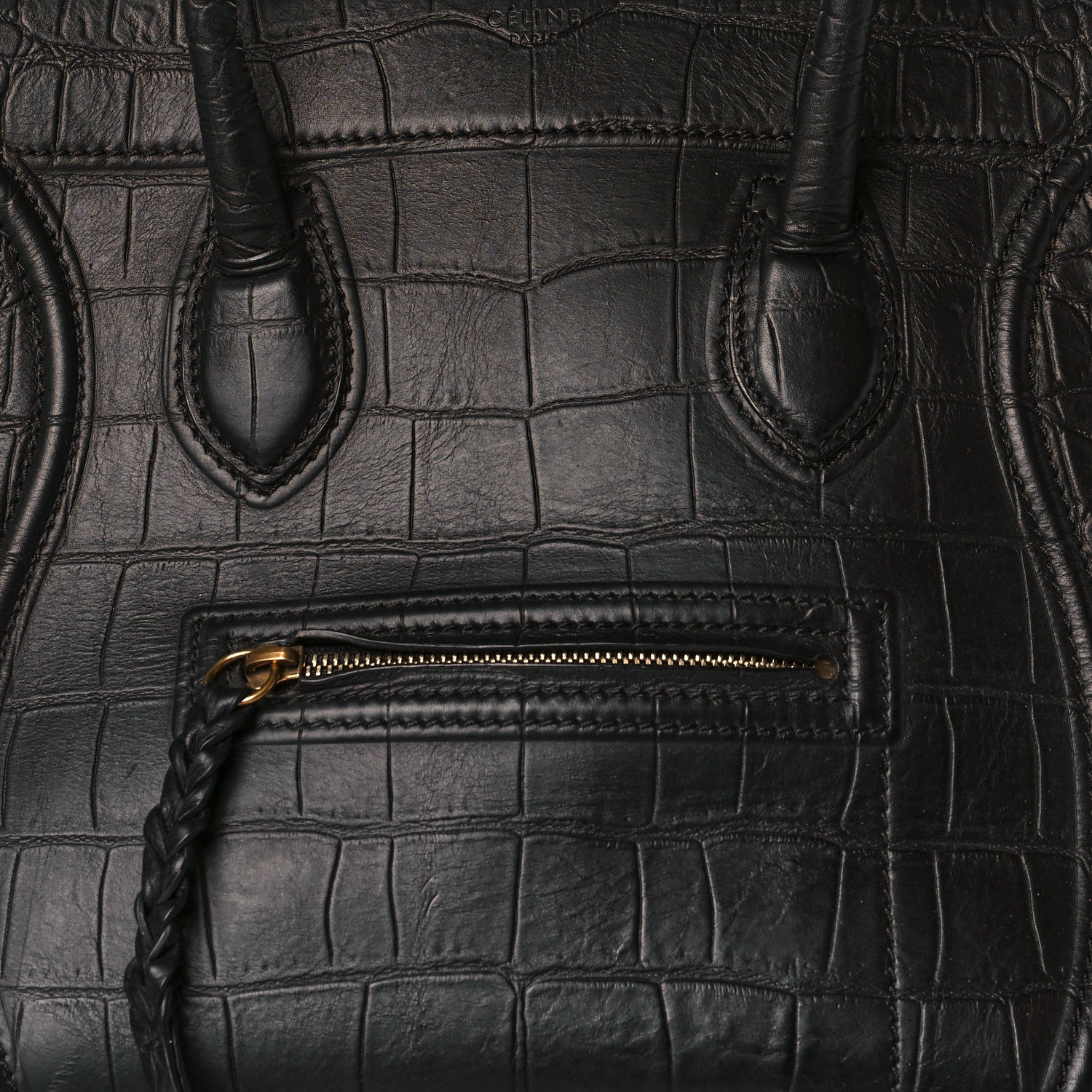 Celine Calfskin Crocodile Embossed Medium Phantom Luggage Black 9 of 11