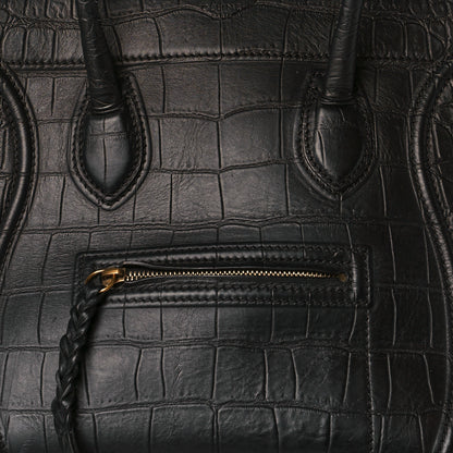 Celine Calfskin Crocodile Embossed Medium Phantom Luggage Black 9 of 11