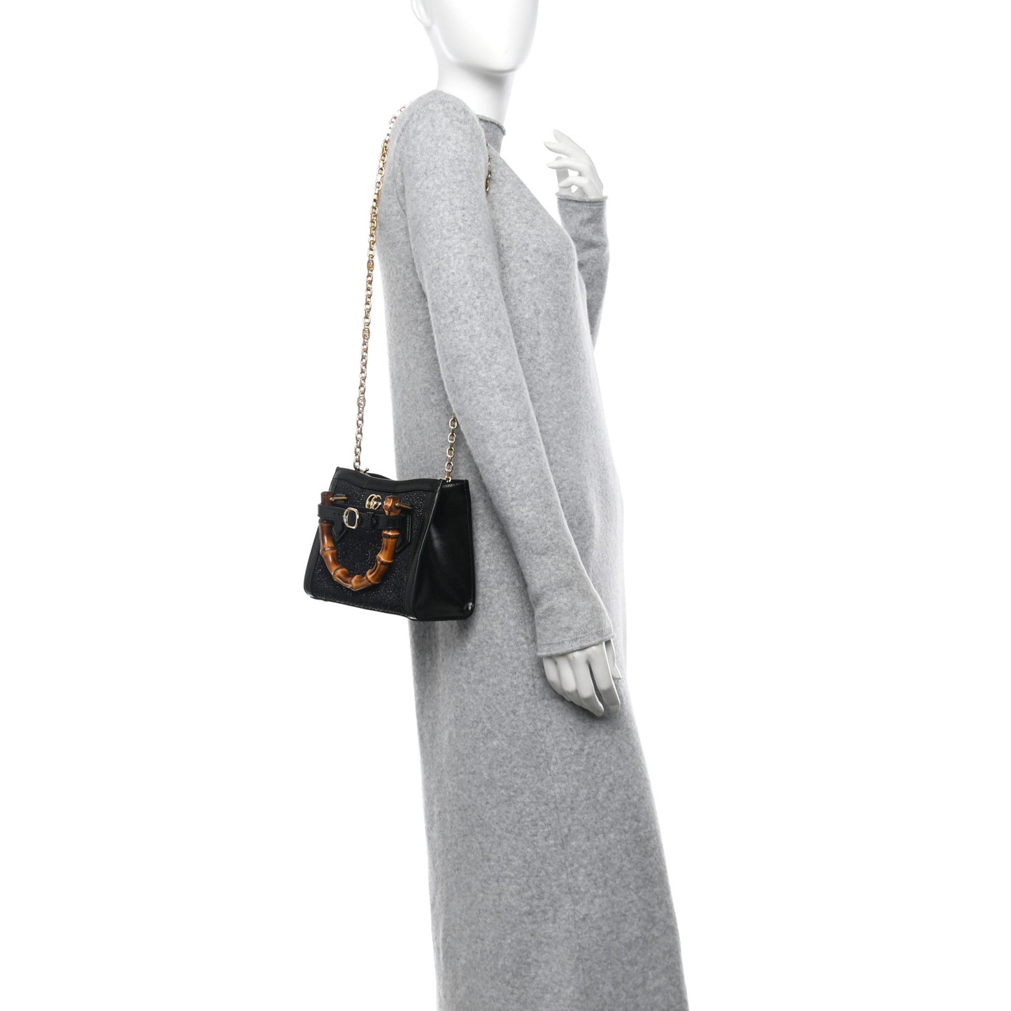 New Canvas Charisma Calfskin Crystal GG Monogram Mini Diana Tote Black
