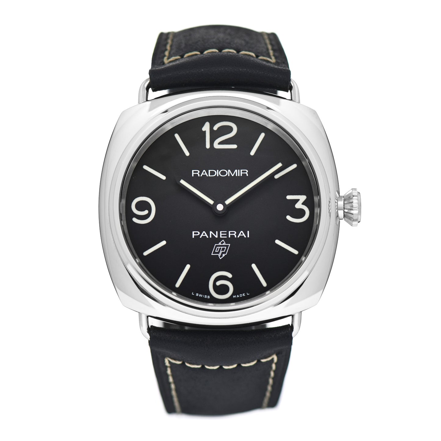 Stainless Steel Calfskin 45mm Radiomir Manual Winding Watch Black PAM00753