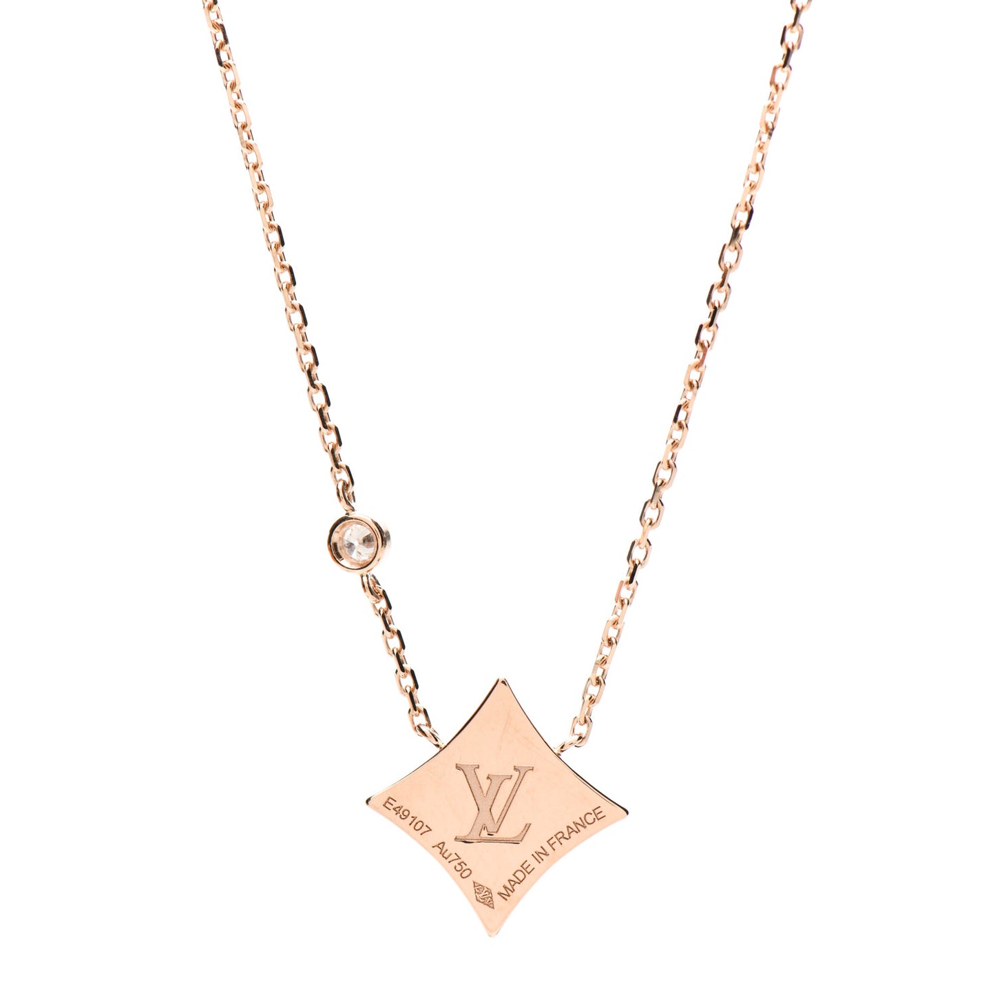 18K Pink Gold Diamond Pink Mother of Pearl Color Blossom BB Star Pendant Necklace