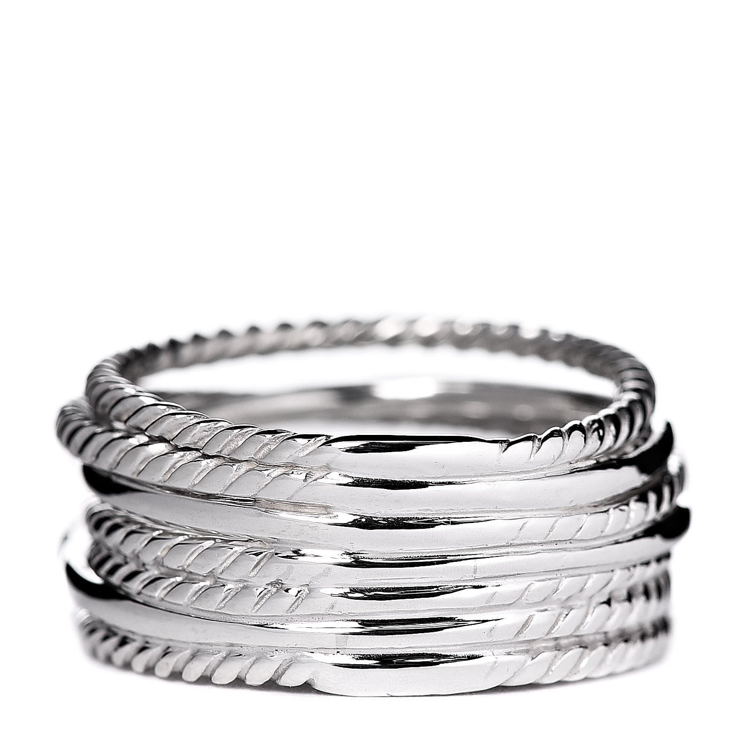 David Yurman Sterling Silver Diamond 12mm Wide Crossover Cable Ring 56 7.5 3 of 4