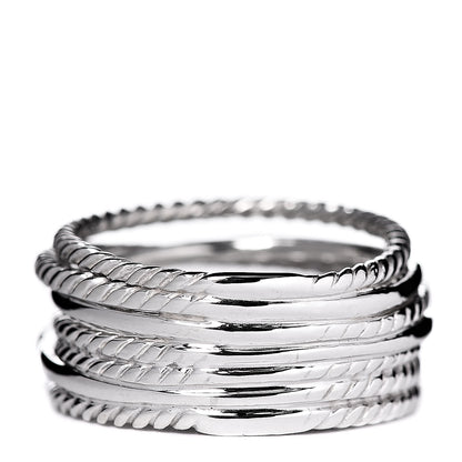 David Yurman Sterling Silver Diamond 12mm Wide Crossover Cable Ring 56 7.5 3 of 4