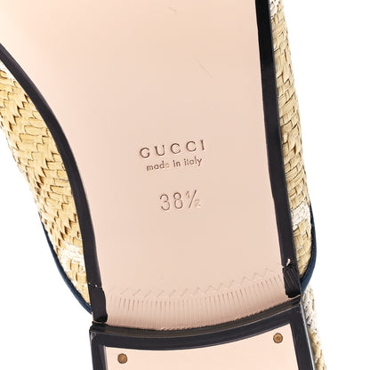 Gucci Raffia Malaga Kid GG Monogram Chevron Horsebit Womens Princetown Slippers 38.5 Natural Mystic White Blue Agata 6 of 9