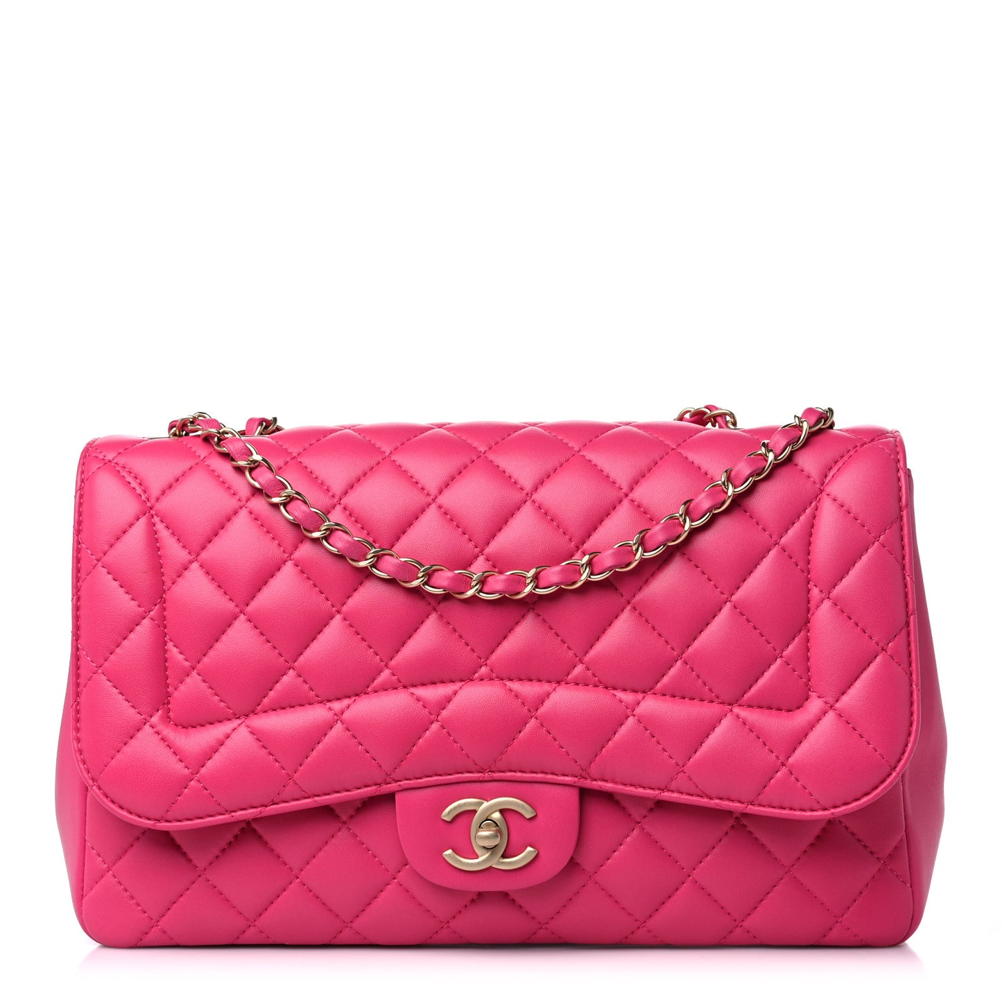 Lambskin Quilted Jumbo Mademoiselle Chic Flap Fuchsia