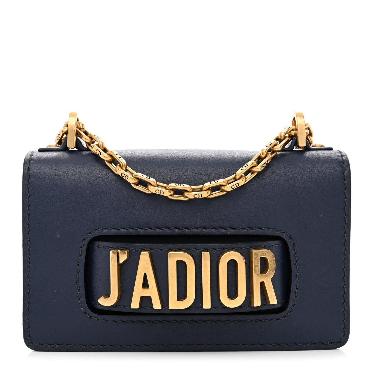 Calfskin Mini J'Adior Chain Flap Bag Navy Blue