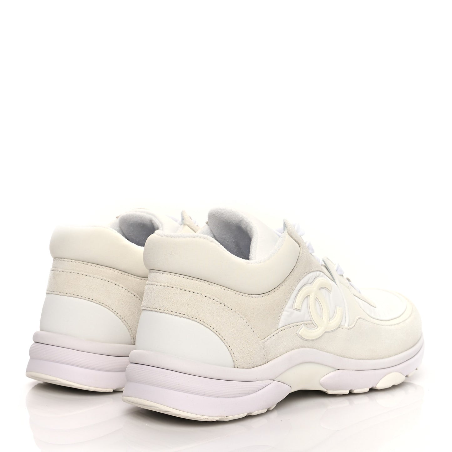 Nylon Calfskin Suede Fabric CC Sneakers 39.5 White
