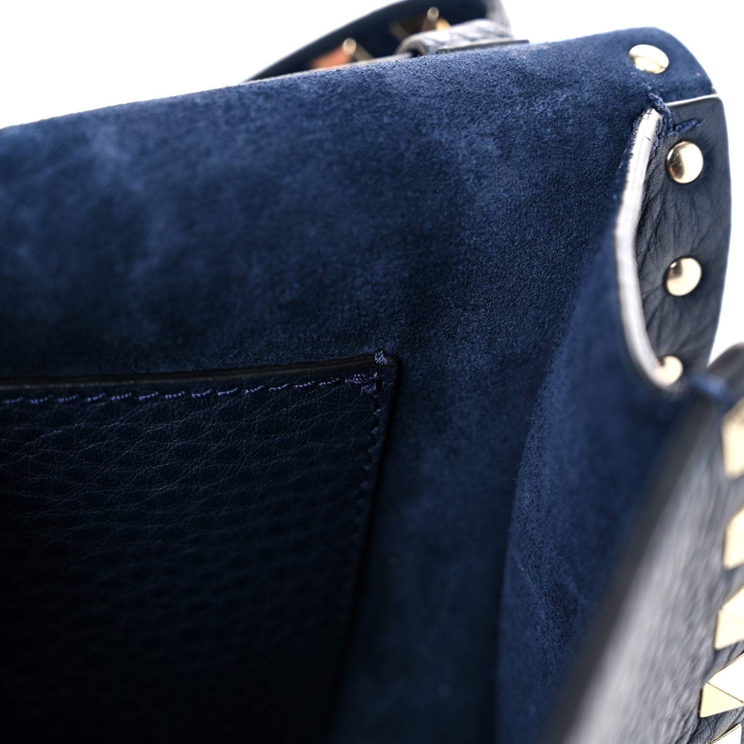 Pebbled Calfskin Medium Rockstud Flip Lock Crossbody Bag Navy