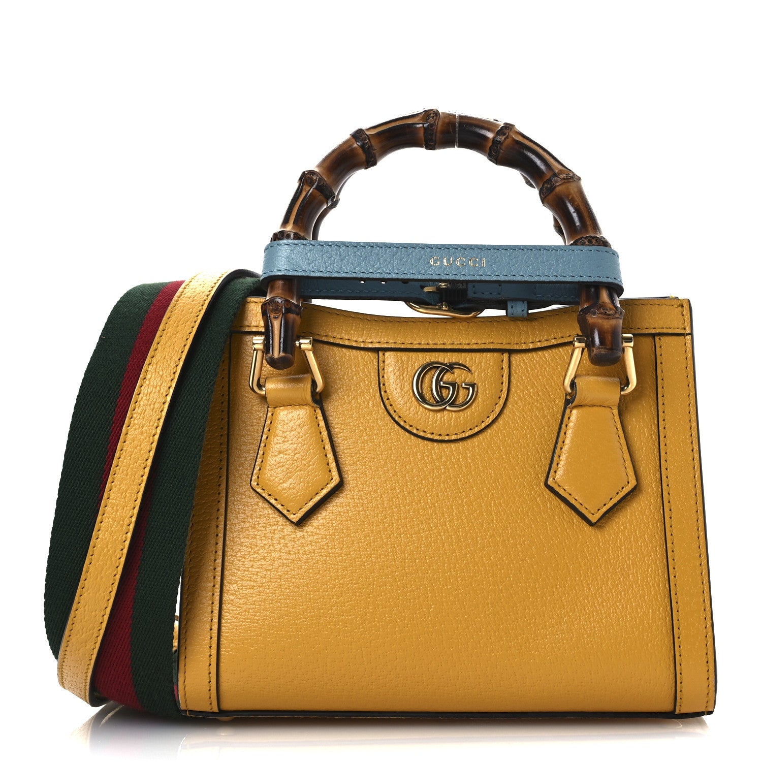Gucci Textured Dollar Calfskin Web Mini Diana Tote Bag Yellow Dusty Azure 1 of 13