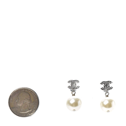 Chanel Crystal Pearl CC Drop Earrings Silver 2 of 4