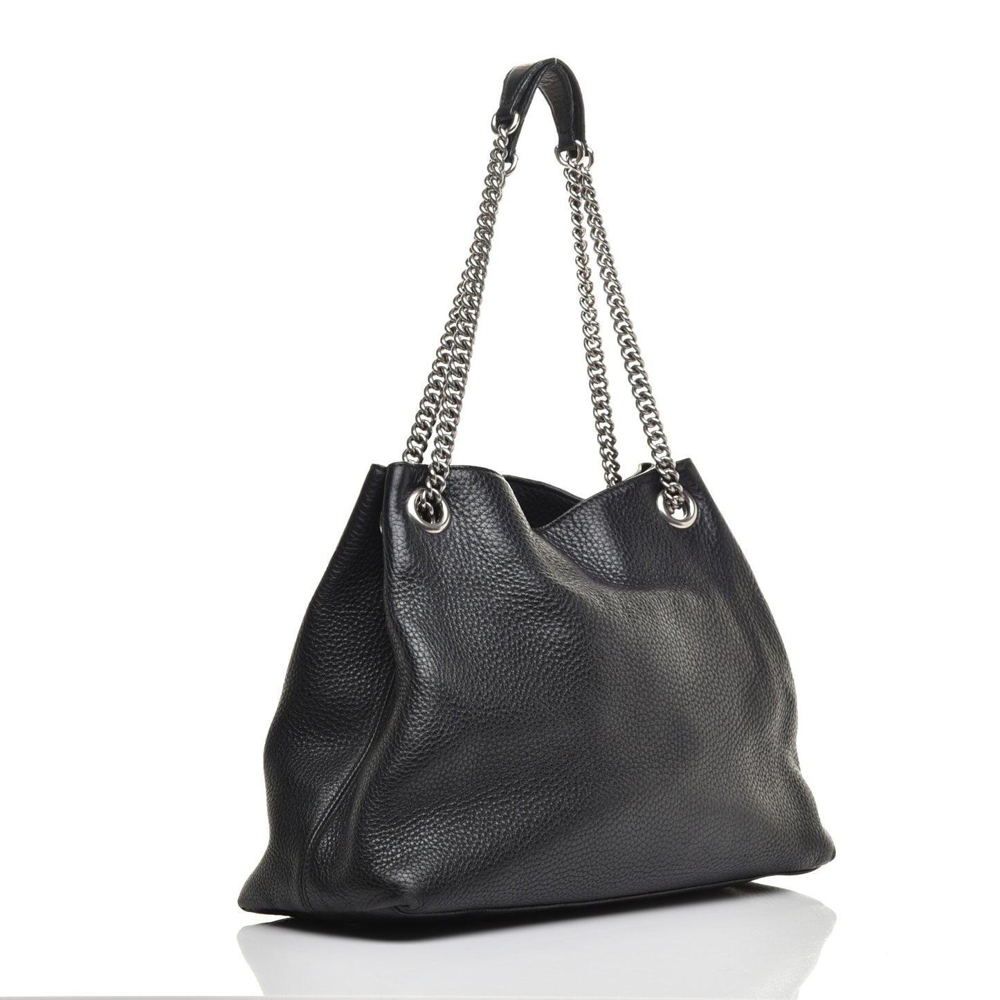 Pebbled Calfskin Studded Medium Soho Chain Shoulder Bag Black