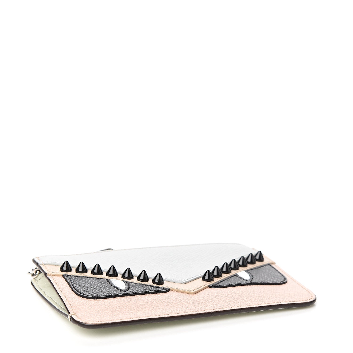 Fendi Vitello Cruise Studded Monster Eyes Coin Pouch Key Case Grigio Perla Amido Multicolor 3 of 7